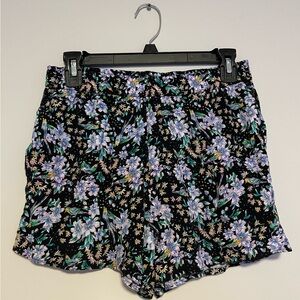 Anthropologie Black Floral High Waist Shorts